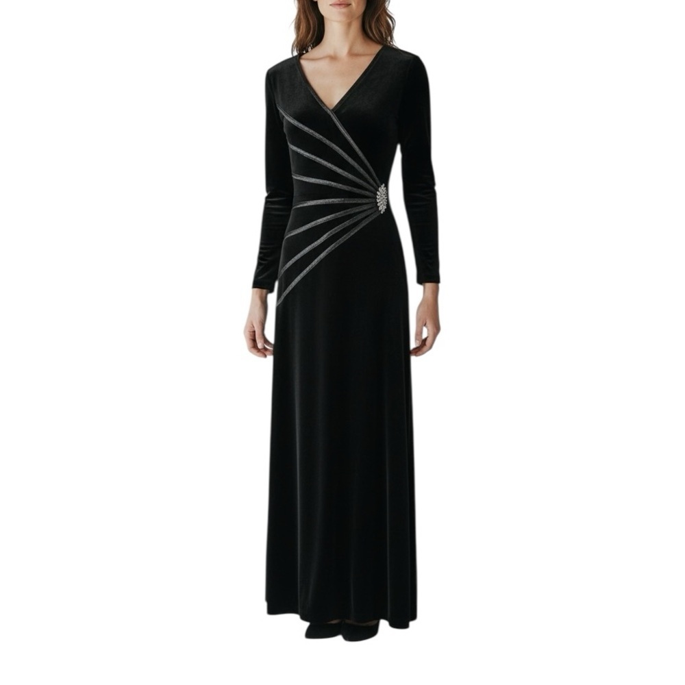 Tadashi Vintage Velour Dark Brown Rhinestone Maxi Dress S
